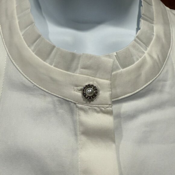 Soft Surroundings Poetic Button Up Shirt Women 1X White Cotton Ruffle Pleated - Picture 3 of 16